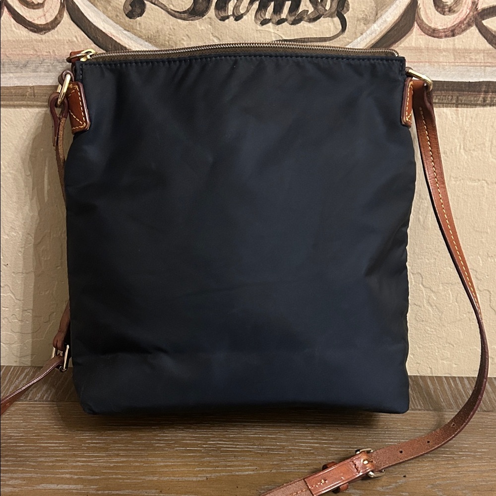 Dooney & Bourke Navy Nylon Crossbody with Brown Leather Trim - Picture 2 of 7
